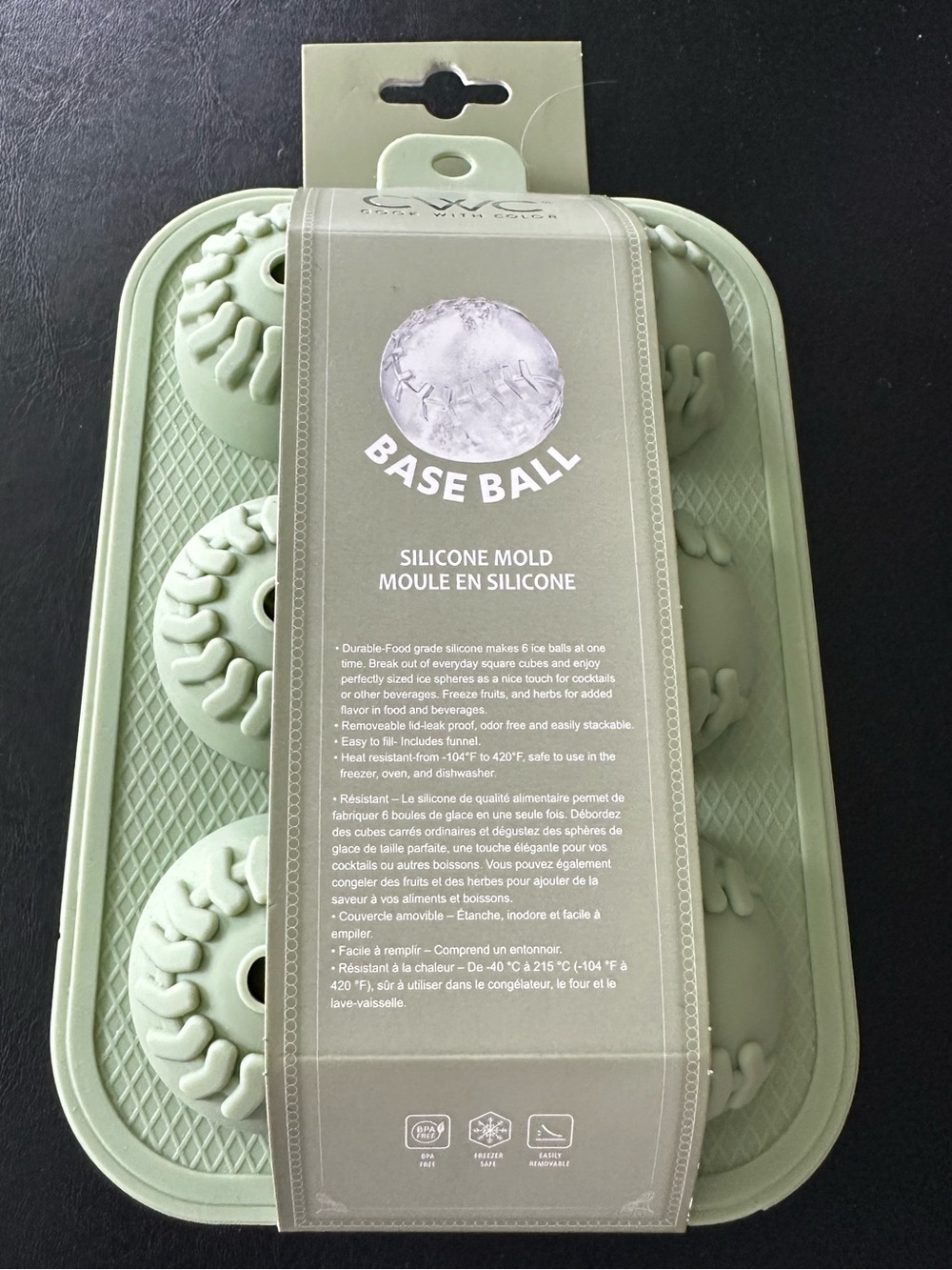 CWC Silicone Baseball Ice Mold Tray in Light Green